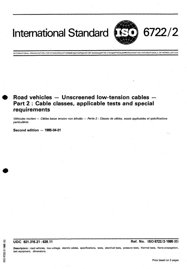 ISO 6722-2:1982 - Unscreened low-tension cables