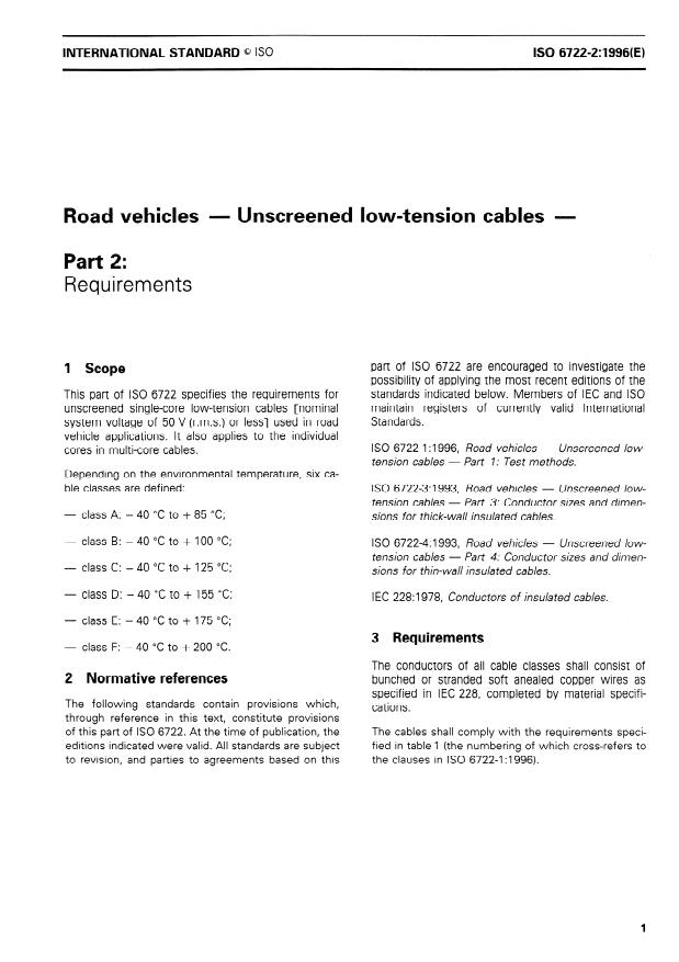 ISO 6722-2:1996 - Road vehicles -- Unscreened low-tension cables