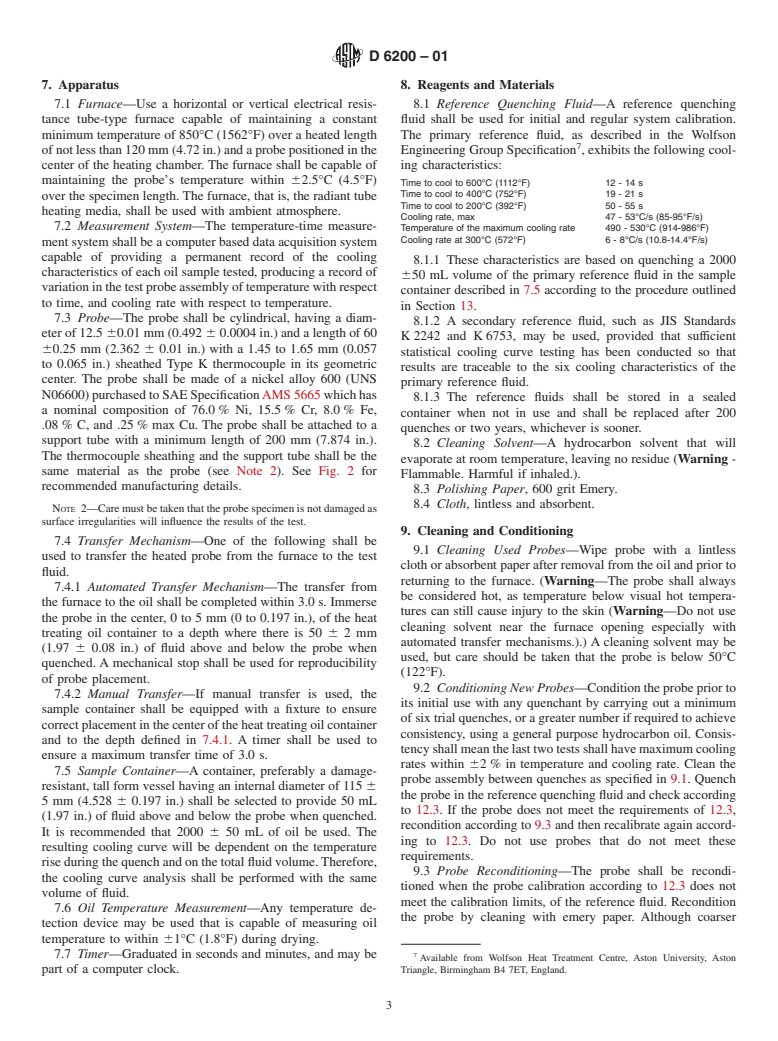 ASTM D6200-01 - Standard Test Method for Determination of Cooling Characteristics of Quench Oils by Cooling Curve Analysis