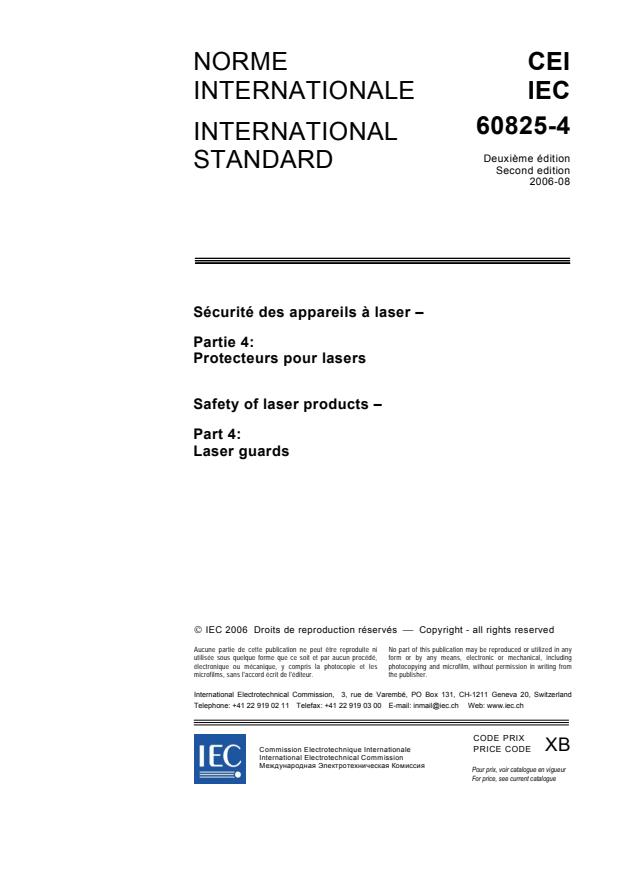 IEC 60825-4:2006 - Safety of laser products - Part 4: Laser guards