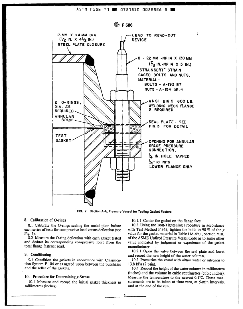 ASTM F586-79(1989)E01 - Test Method for Leak Rates Versus Y Stresses and M Factors for Gaskets (Withdrawn 1998)