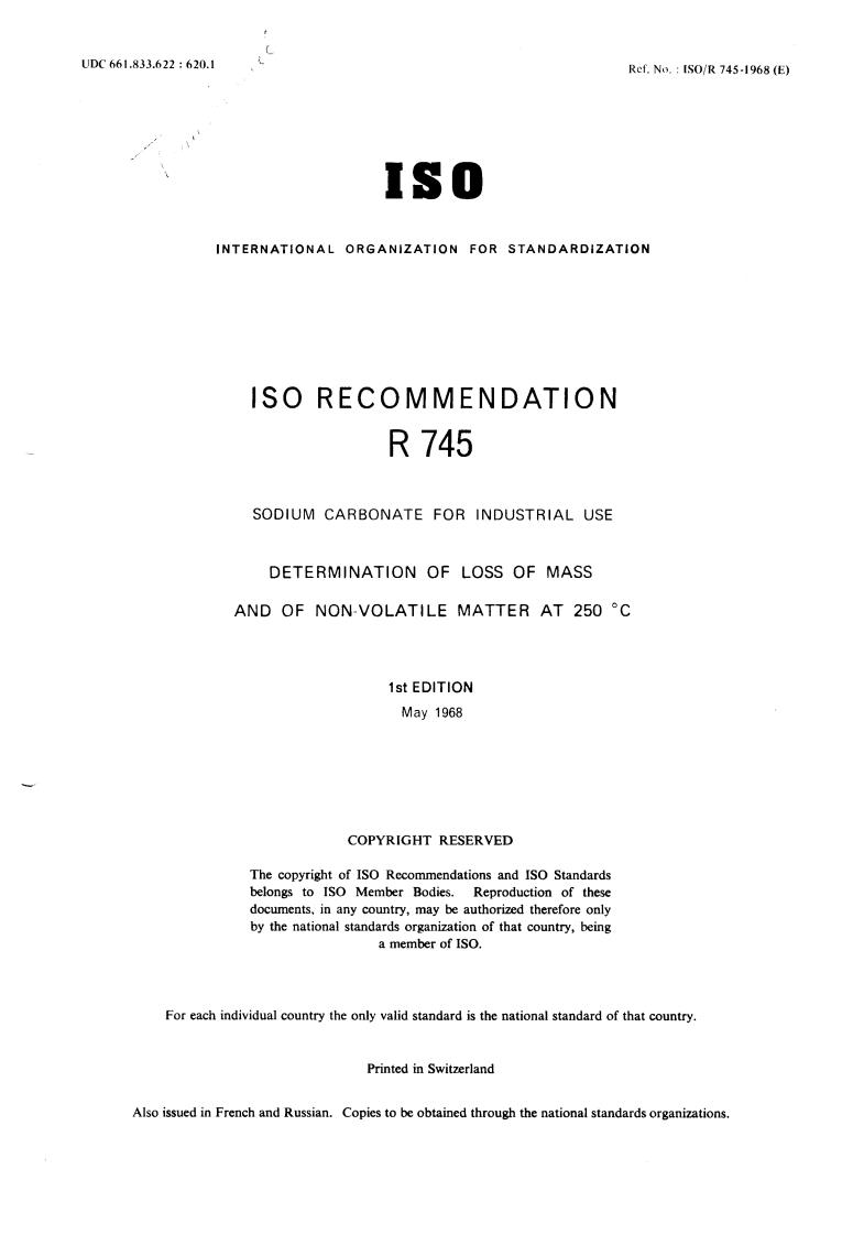 ISO/R 745:1968 - Title missing - Legacy paper document
Released:1/1/1968