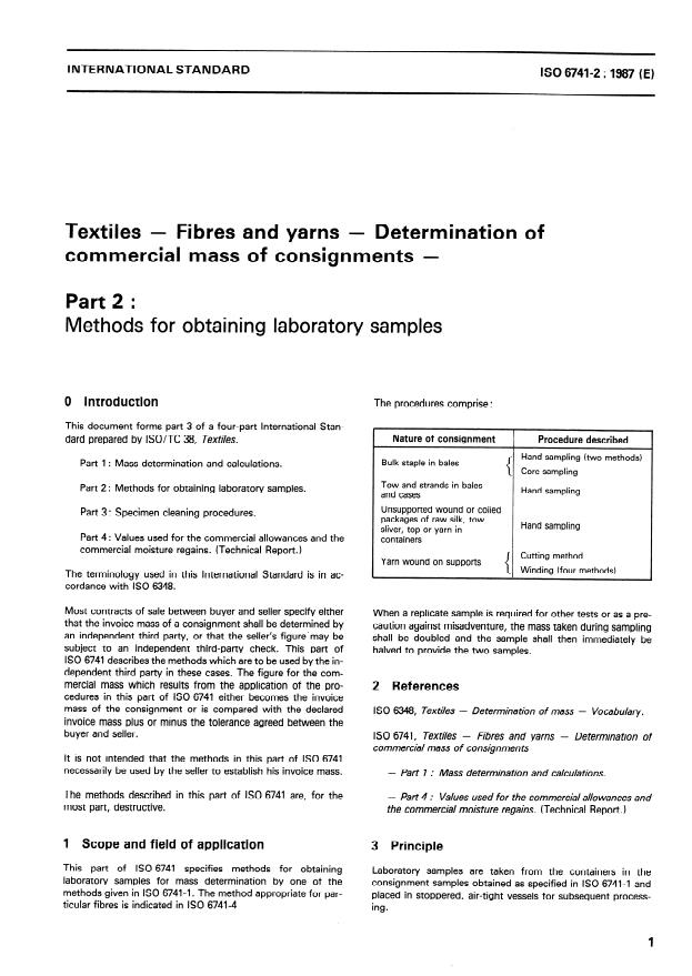ISO 6741-2:1987 - Textiles -- Fibres and yarns -- Determination of commercial mass of consignments