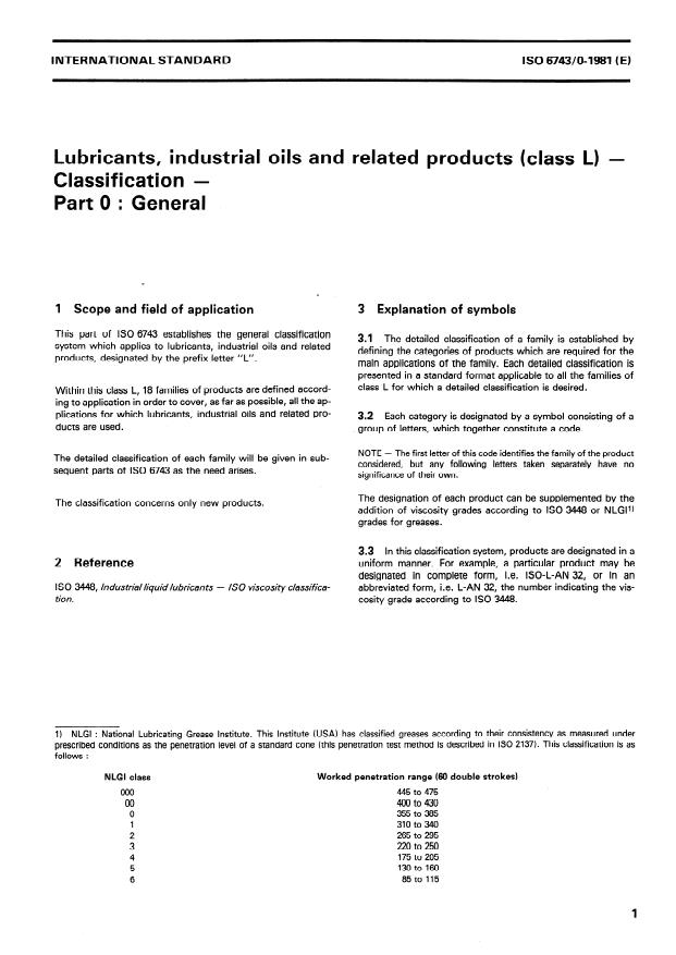 ISO 6743-0:1981 - Lubricants, industrial oils and related products (class L) -- Classification