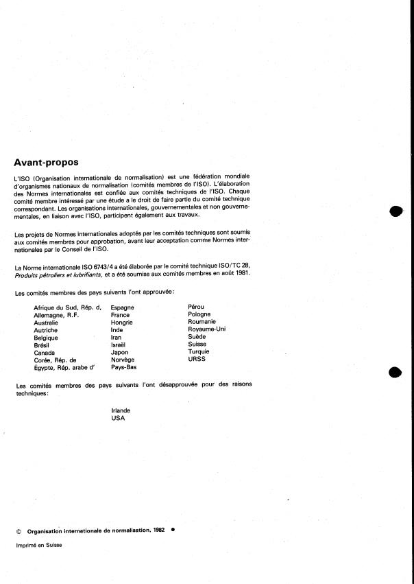 ISO 6743-4:1982 ISO 6743-4:1982 - Lubrifiants, huiles industrielles et produits connexes -- Classe L -- Classification - Page 2 preview