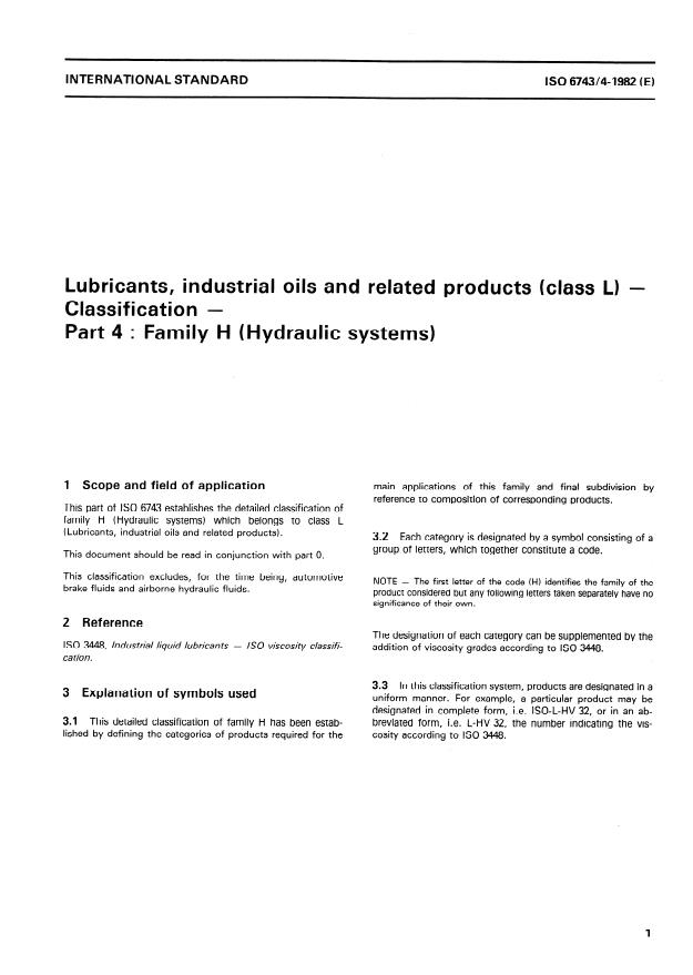 ISO 6743-4:1982 - Lubricants, industrial oils and related products (class L) -- Classification