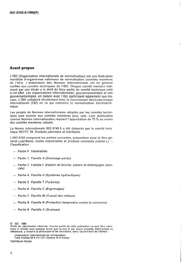 ISO 6743-6:1990 ISO 6743-6:1990 - Lubrifiants, huiles industrielles et produits connexes (classe L) -- Classification - Page 2 preview