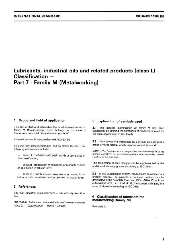 ISO 6743-7:1986 - Lubricants, industrial oils and related products (class L) -- Classification