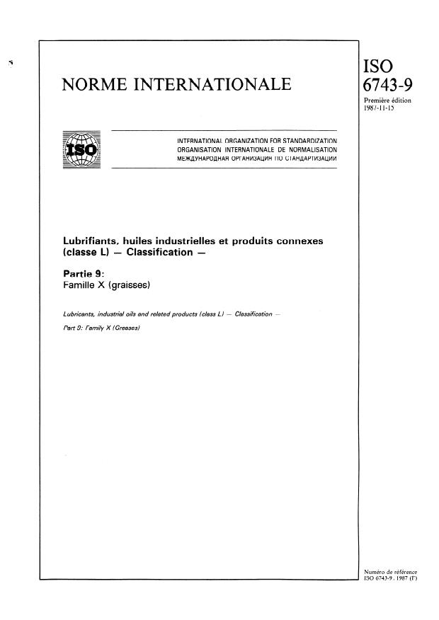 ISO 6743-9:1987 - Lubrifiants, huiles industrielles et produits connexes (classe L) -- Classification
