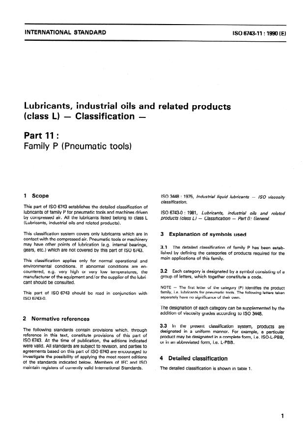 ISO 6743-11:1990 - Lubricants, industrial oils and related products (class L) -- Classification