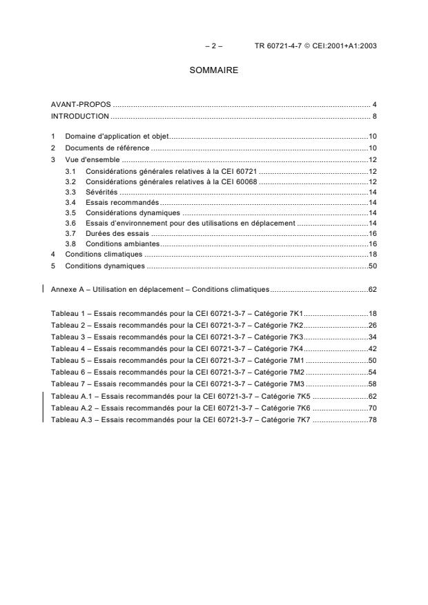 IEC TR 60721-4-7:2001+AMD1:2003 CSV IEC TR 60721-4-7:2001+AMD1:2003 CSV - Classification of environmental conditions - Part 4-7: Guidance for the correlation and transformation of environmental condition classes of IEC 60721-3 to the environmental tests of IEC 60068 - Portable and non-stationary use - Page 4 preview