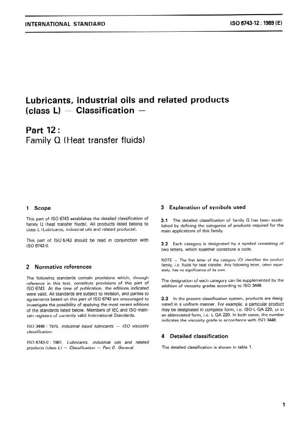 ISO 6743-12:1989 - Lubricants, industrial oils and related products (class L) -- Classification
