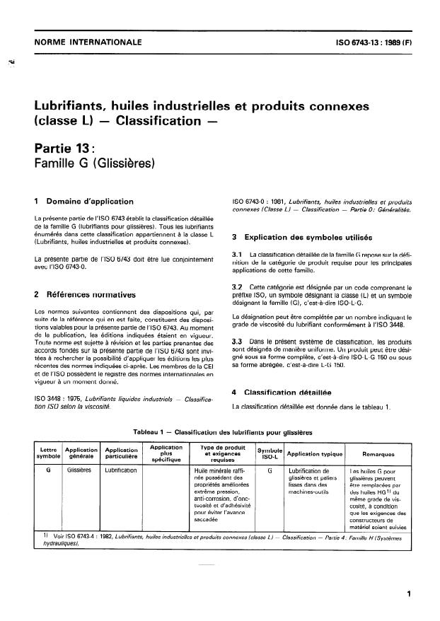 ISO 6743-13:1989 - Lubrifiants, huiles industrielles et produits connexes (Classe L) -- Classification