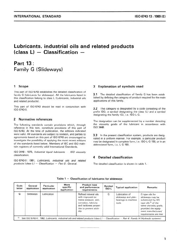 ISO 6743-13:1989 - Lubricants, industrial oils and related products (class L) -- Classification