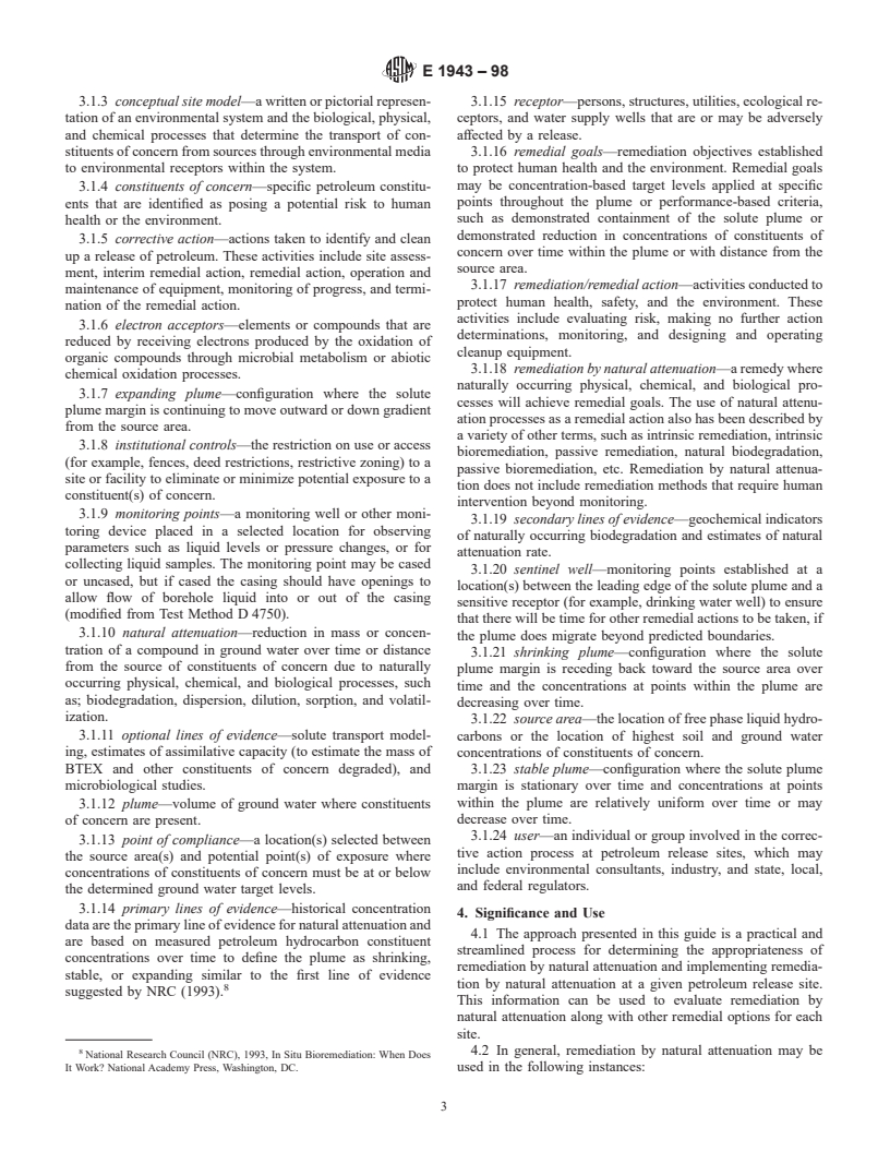 ASTM E1943-98 - Standard Guide for Remediation of Ground Water by Natural Attenuation at Petroleum Release Sites