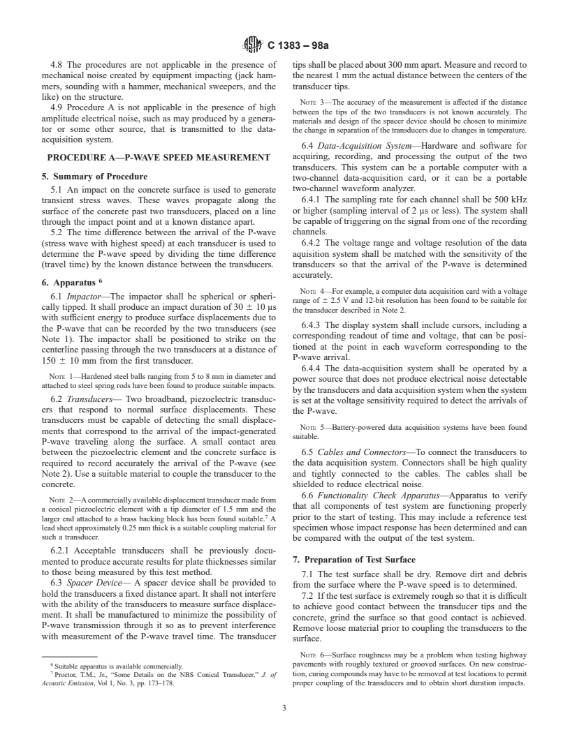 Astm C1383-98a - Standard Test Method For Measuring The P-wave Speed 