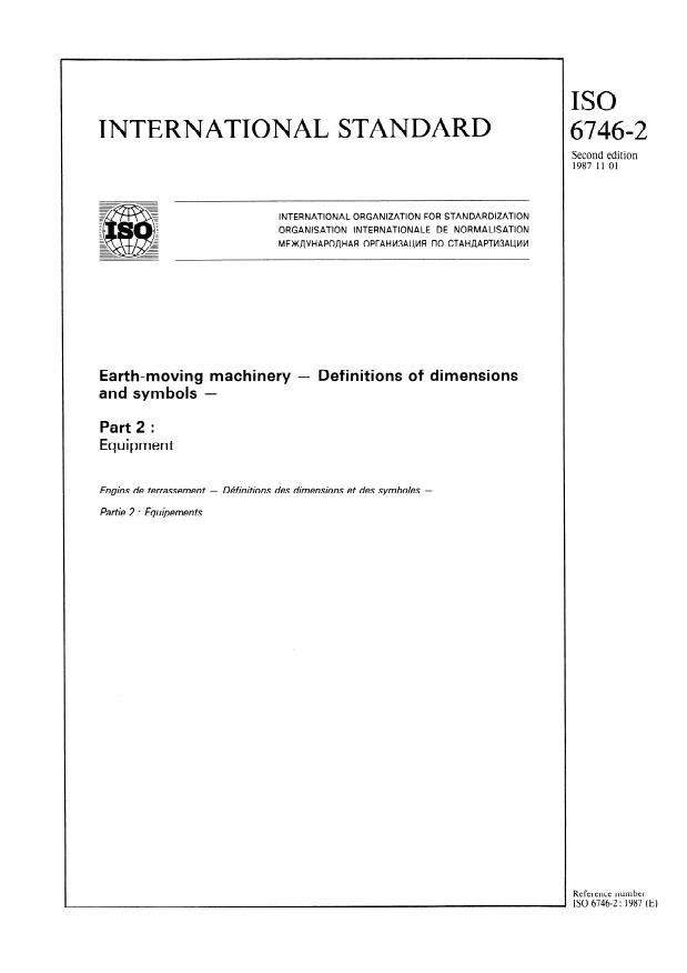 ISO 6746-2:1987 - Earth-moving machinery -- Definitions of dimensions and symbols