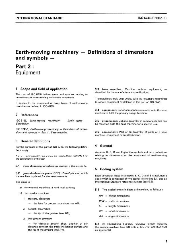 ISO 6746-2:1987 - Earth-moving machinery -- Definitions of dimensions and symbols