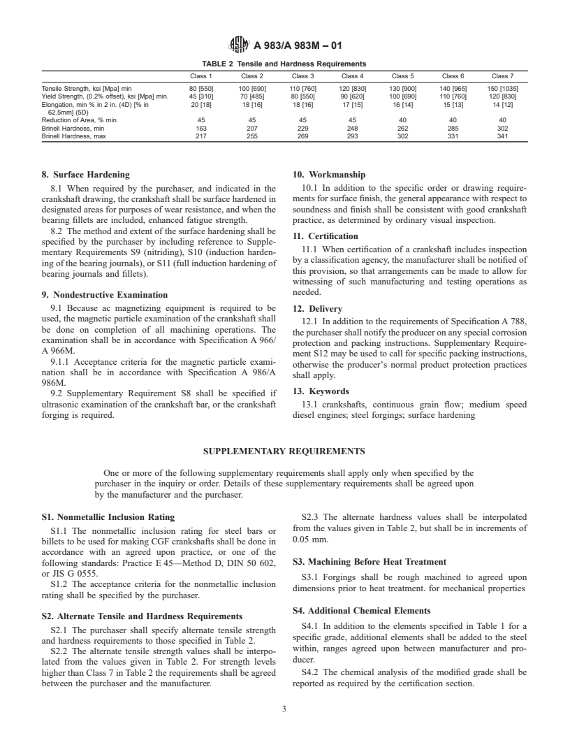 ASTM A983/A983M-01 - Standard Specification for Continuous Grain Flow Forged Carbon and Alloy Steel Crankshafts for Medium Speed Diesel Engines