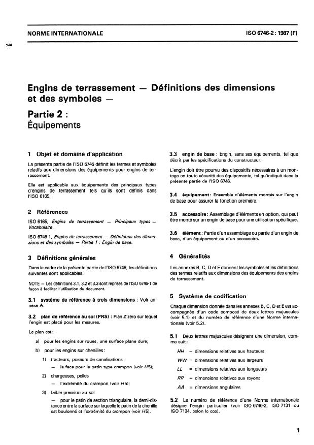 ISO 6746-2:1987 - Engins de terrassement -- Définitions des dimensions et des symboles