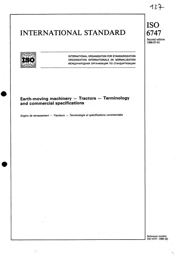 ISO 6747:1988 - Earth-moving machinery -- Tractors -- Terminology and commercial specifications