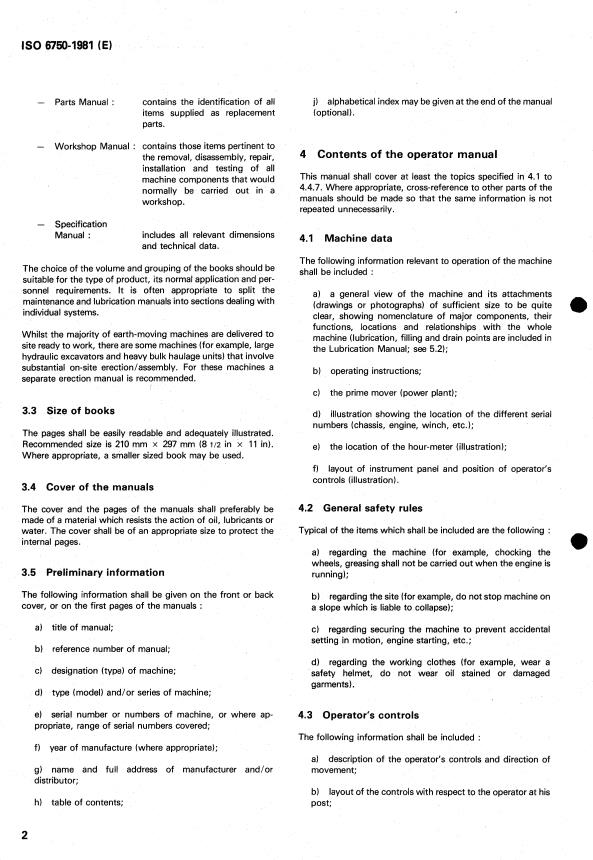 ISO 6750:1981 ISO 6750:1981 - Earth-moving machinery -- Operation and maintenance -- Guide to the format and content of manuals - Page 4 preview
