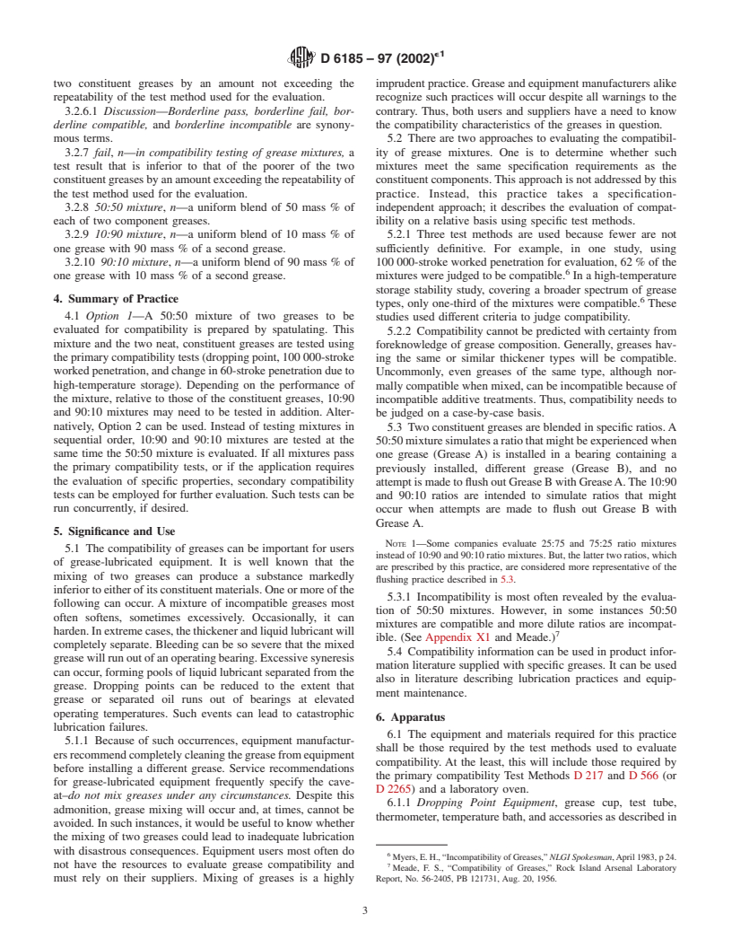 ASTM D6185-97(2002)e1 - Standard Practice for Evaluating Compatibility of Binary Mixtures of Lubricating Greases