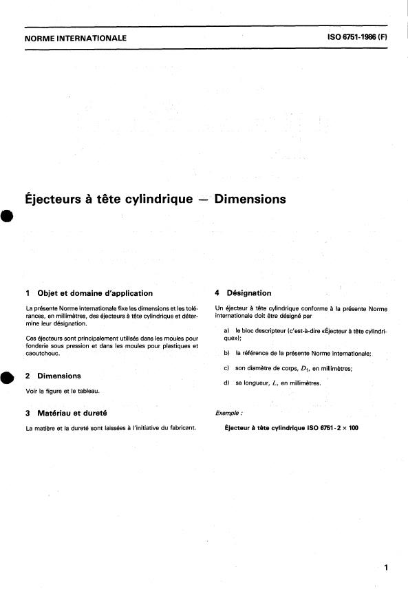 ISO 6751:1986 - Éjecteurs a tete cylindrique -- Dimensions