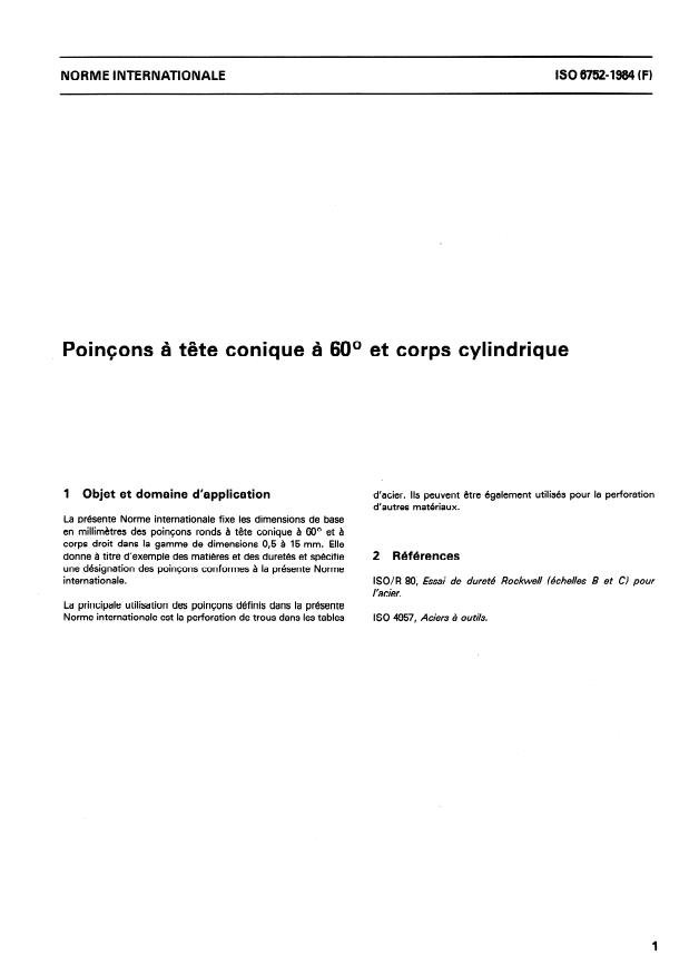 ISO 6752:1984 - Poinçons a tete conique a 60 degrés et corps cylindrique