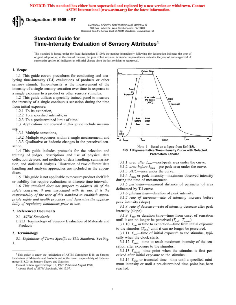 ASTM E1909-97 - Standard Guide for Time-Intensity Evaluation of Sensory Attributes