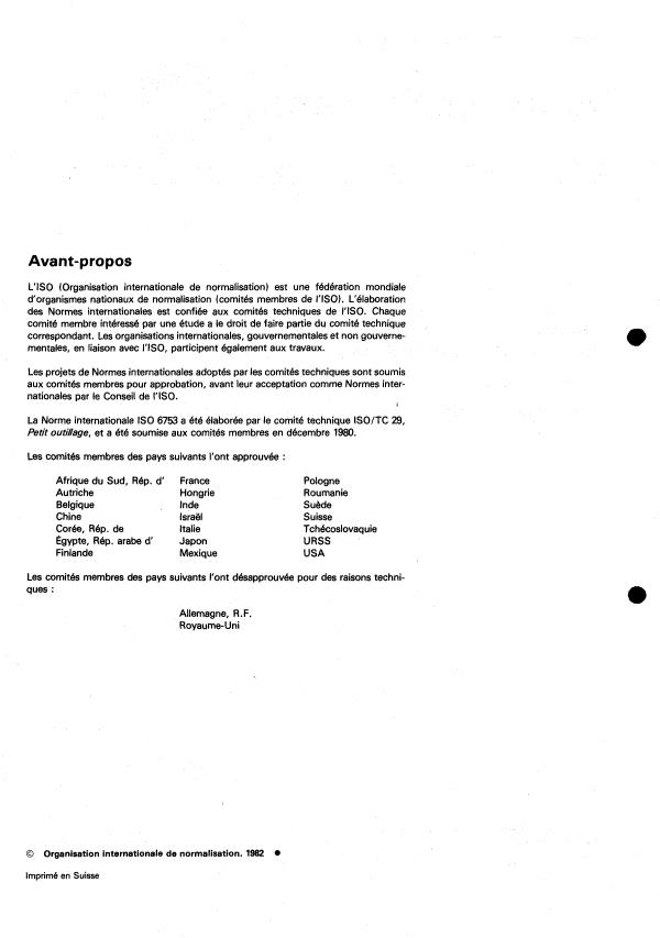 ISO 6753:1982 ISO 6753:1982 - Plaques usinées pour outils de presses, moules, montages et fixations -- Dimensions nominales - Page 2 preview