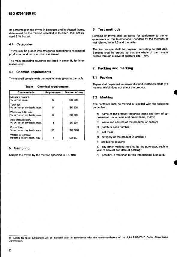 ISO 6754:1985 ISO 6754:1985 - Whole thyme (Thymus vulgaris Linnaeus) -- Specification - Page 4 preview