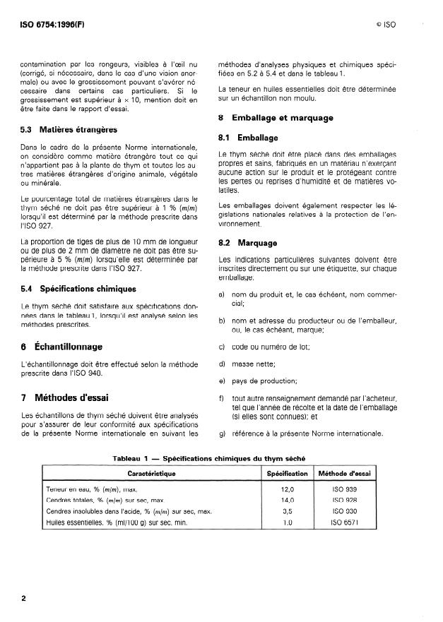 ISO 6754:1996 ISO 6754:1996 - Thym séché (Thymus vulgaris L.) -- Spécifications - Page 4 preview