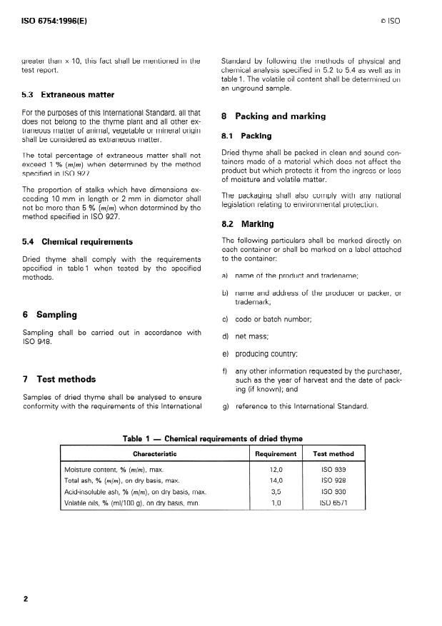 ISO 6754:1996 ISO 6754:1996 - Dried thyme (Thymus vulgaris L.) -- Specification - Page 4 preview