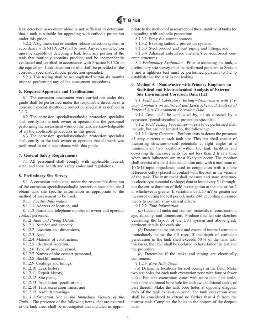 ASTM G158-98 - Standard Guide for Three Methods of Assessing Buried Steel Tanks