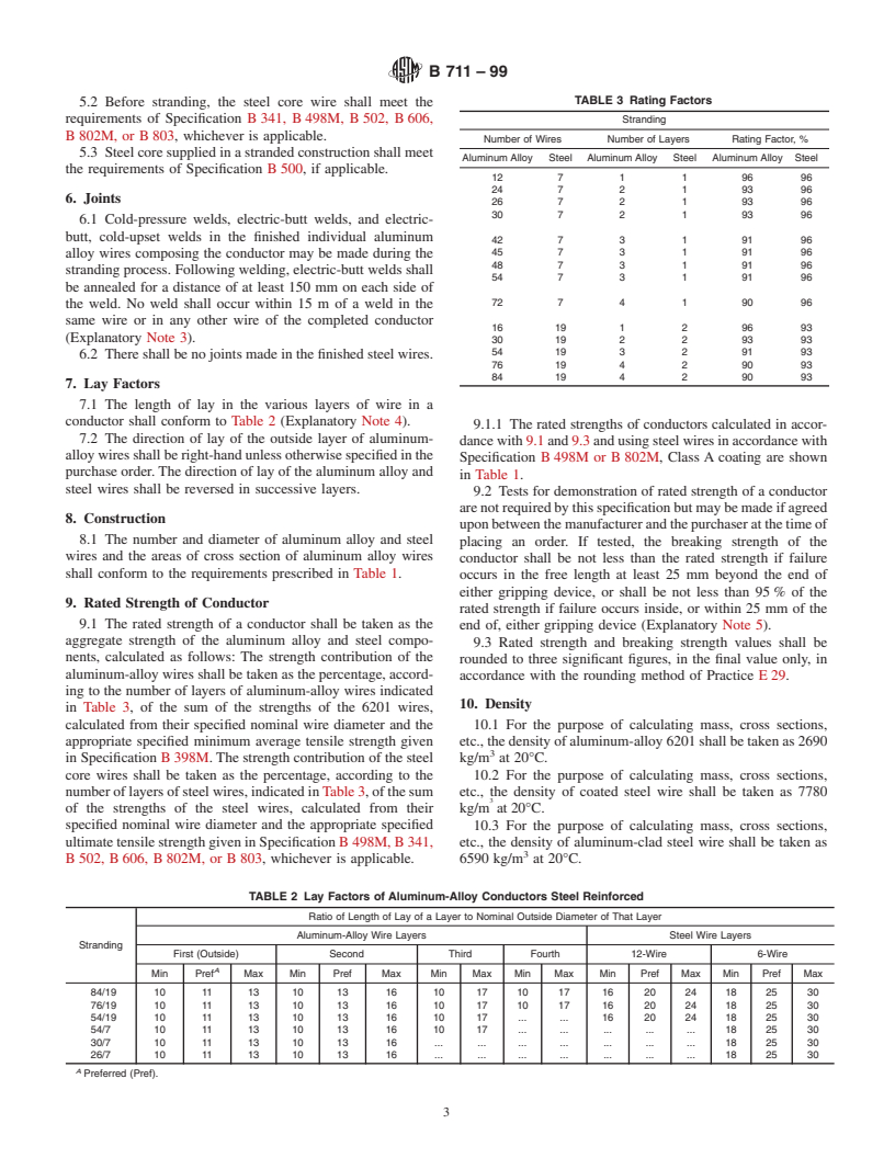 ASTM B711-99 - Standard Specification for Concentric-Lay-Stranded Aluminum-Alloy Conductors, Steel Reinforced (AACSR) (6201)