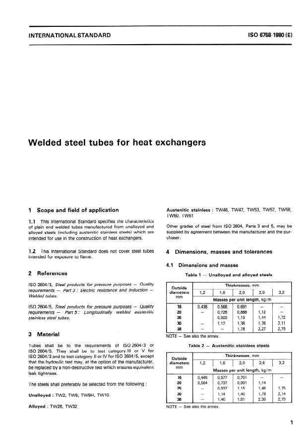 ISO 6758:1980 - Welded steel tubes for heat exchangers