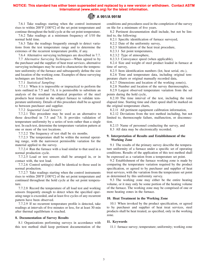 ASTM A991/A991M-98 - Standard Test Method for Conducting Temperature Uniformity Surveys of Furnaces Used to Heat Treat Steel Products