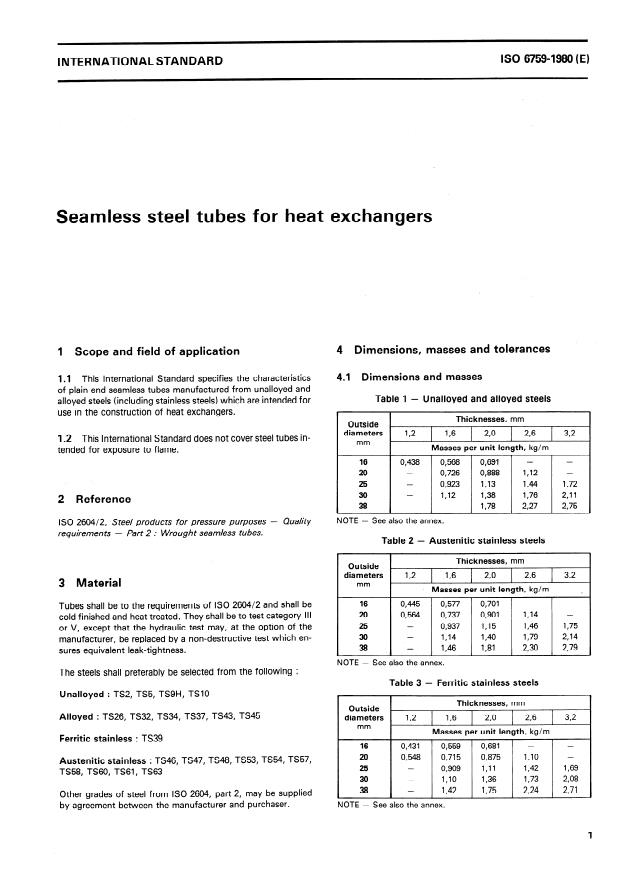 ISO 6759:1980 - Seamless steel tubes for heat exchangers