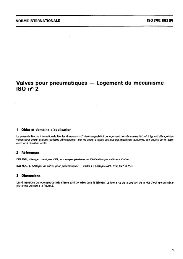 ISO 6762:1982 - Valves pour pneumatiques -- Logement du mécanisme ISO no 2