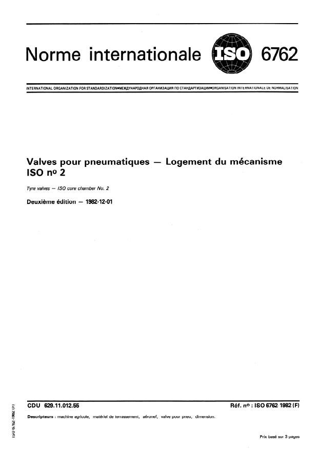 ISO 6762:1982 - Valves pour pneumatiques -- Logement du mécanisme ISO no 2
