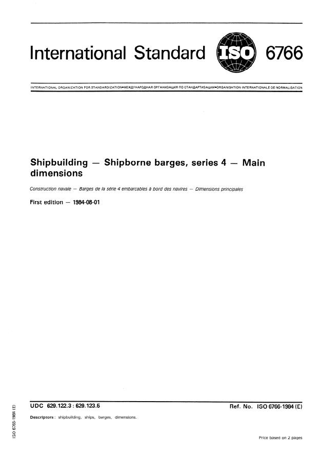 ISO 6766:1984 - Shipbuilding -- Shipborne barges, series 4 -- Main dimensions