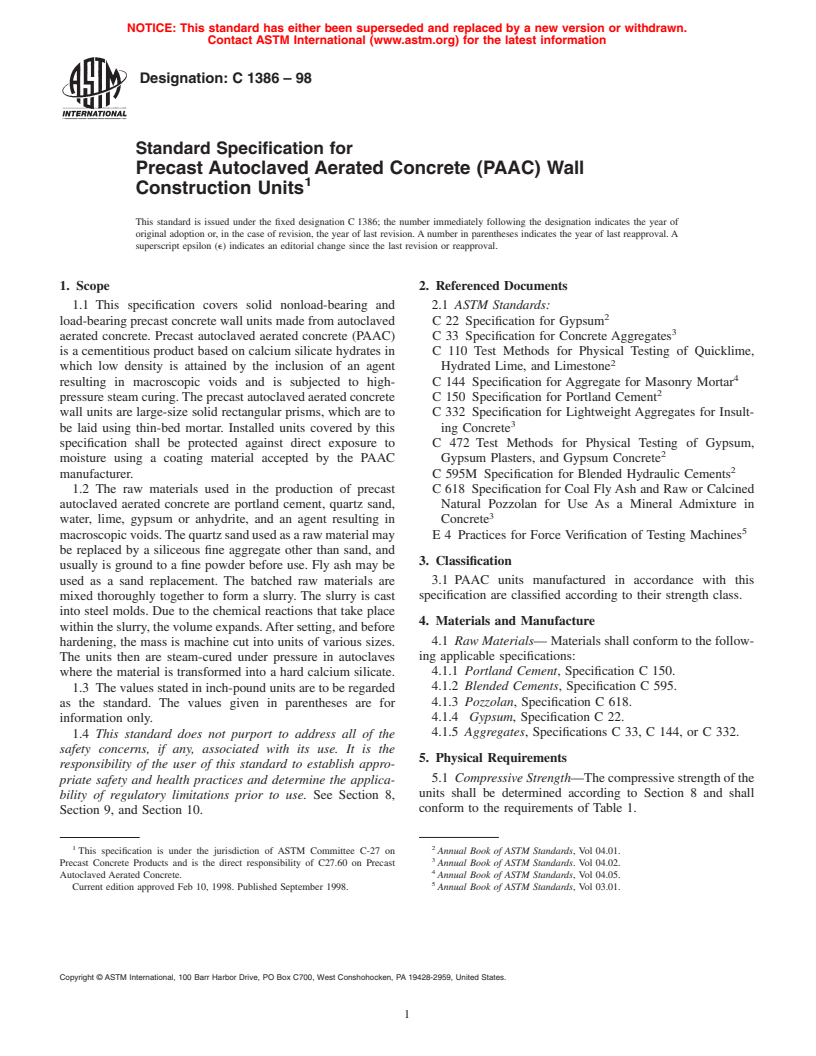 Autoclaved Lightweight Aerated Concrete Panel Specification