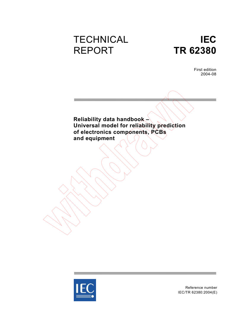 IEC TR 62380:2004 - Reliability data handbook - Universal model for reliability prediction of electronics components, PCBs and equipment
Released:8/17/2004
Isbn:2831875668