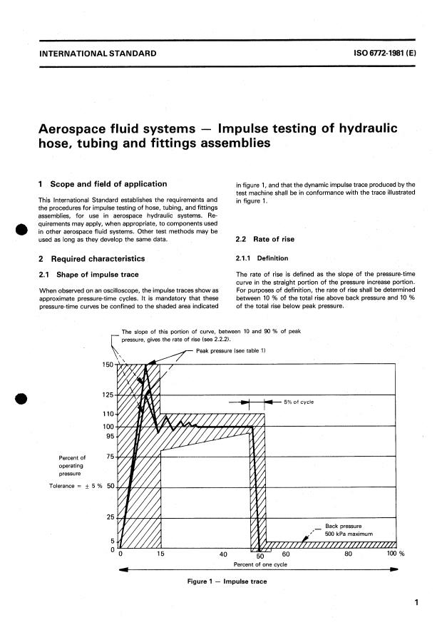 ISO 6772:1981 - Aerospace fluid systems -- Impulse testing of hydraulic hose, tubing and fittings assemblies
