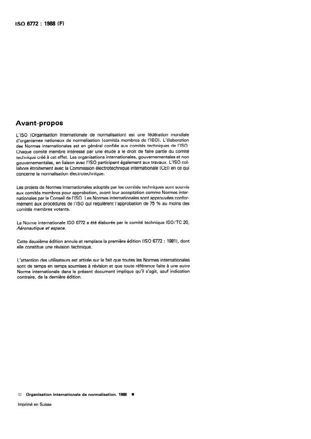 ISO 6772:1988 ISO 6772:1988 - Aéronautique et espace -- Systemes de fluides -- Essai d'impulsion des tuyauteries flexibles, tubes et raccords - Page 2 preview