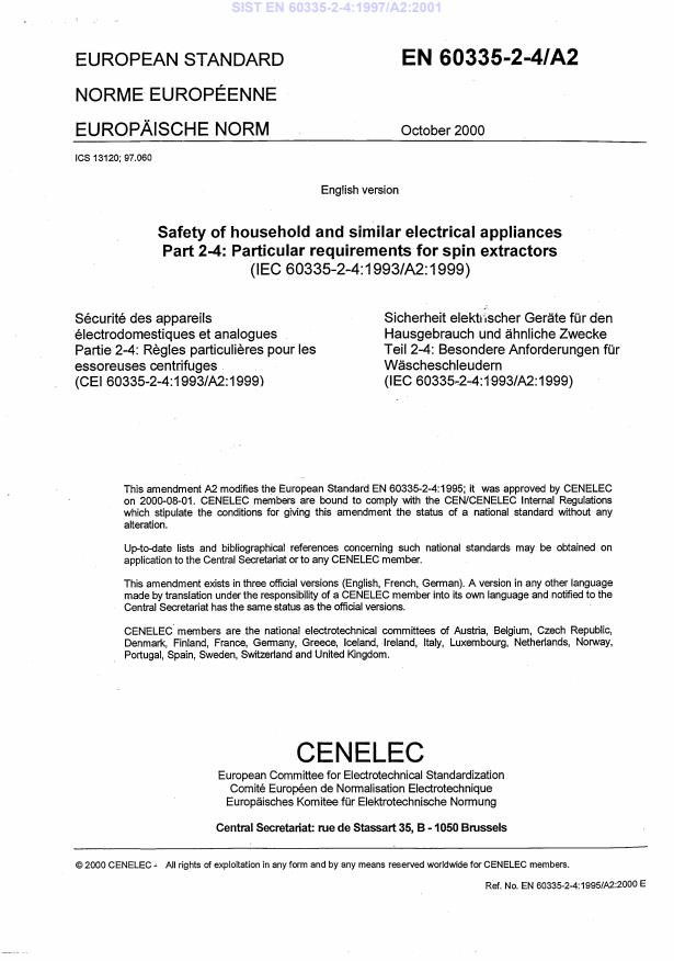 EN 60335-2-4:1997/A2:2001 - IEC konsolidirana verzija 4.2 iz 2000