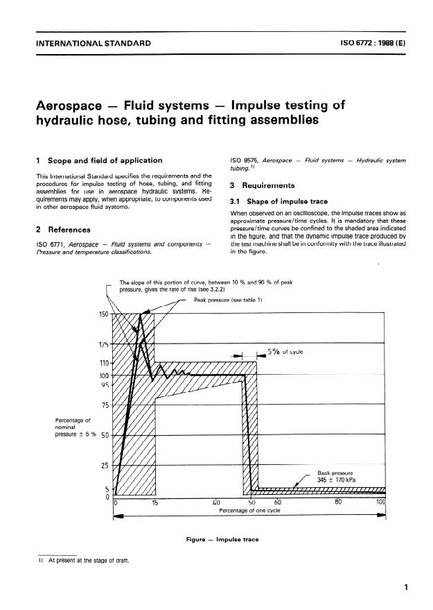 ISO 6772:1988 - Aerospace -- Fluid systems -- Impulse testing of hydraulic hose, tubing and fitting assemblies
