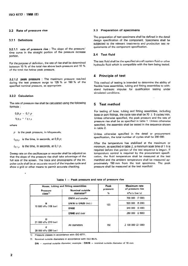 ISO 6772:1988 ISO 6772:1988 - Aerospace -- Fluid systems -- Impulse testing of hydraulic hose, tubing and fitting assemblies - Page 4 preview