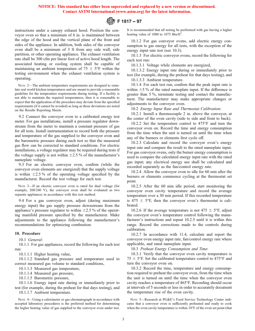 ASTM F1817-97 - Standard Test Method for The Performance of Conveyor Ovens